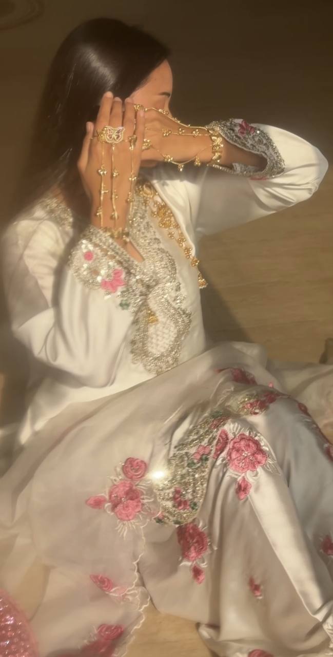 Ivory Silk Kurta Palazzo Set with Heavy Embroidered Dupatta