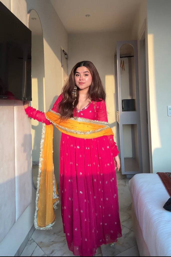 Traditional Rani Pink Flared Anarkali Suit Set