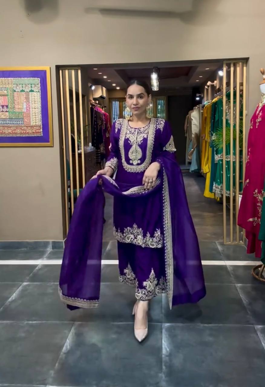 Graceful Designer Kurta Palazzo Dupatta Set