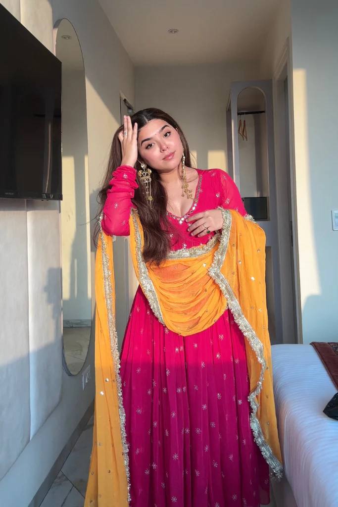 Traditional Rani Pink Flared Anarkali Suit Set