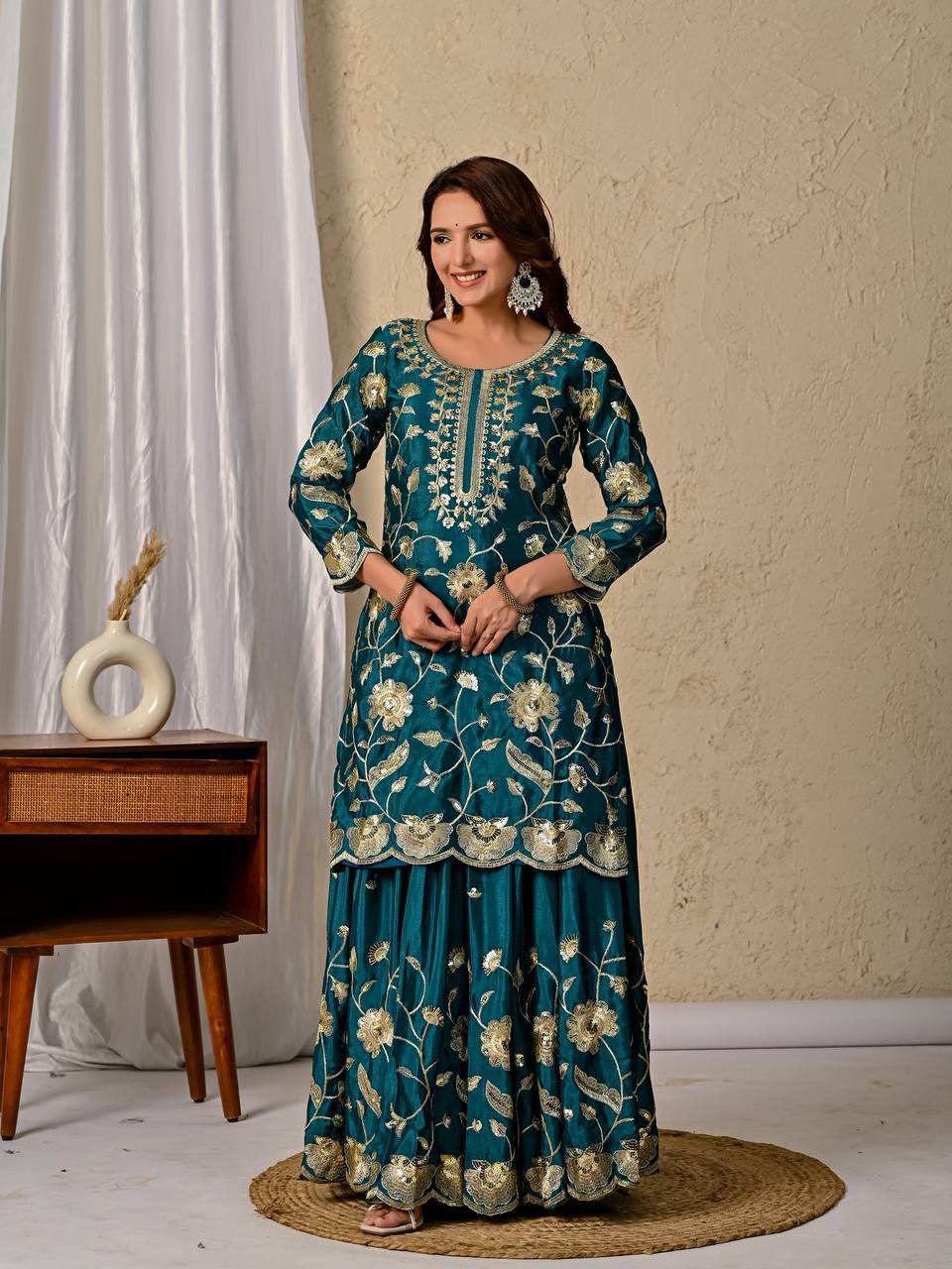 Floral Fantasy Embroidered Sharara Set
