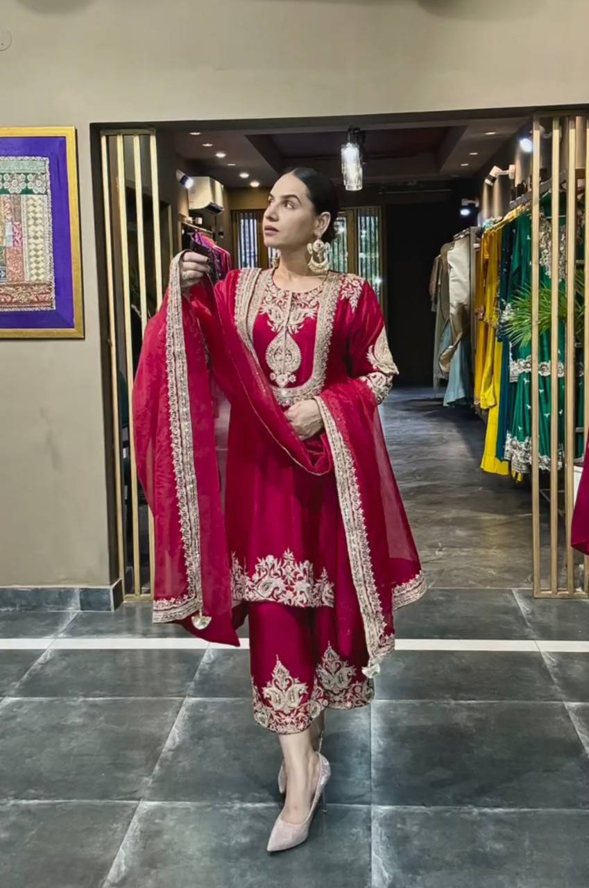 Graceful Designer Kurta Palazzo Dupatta Set