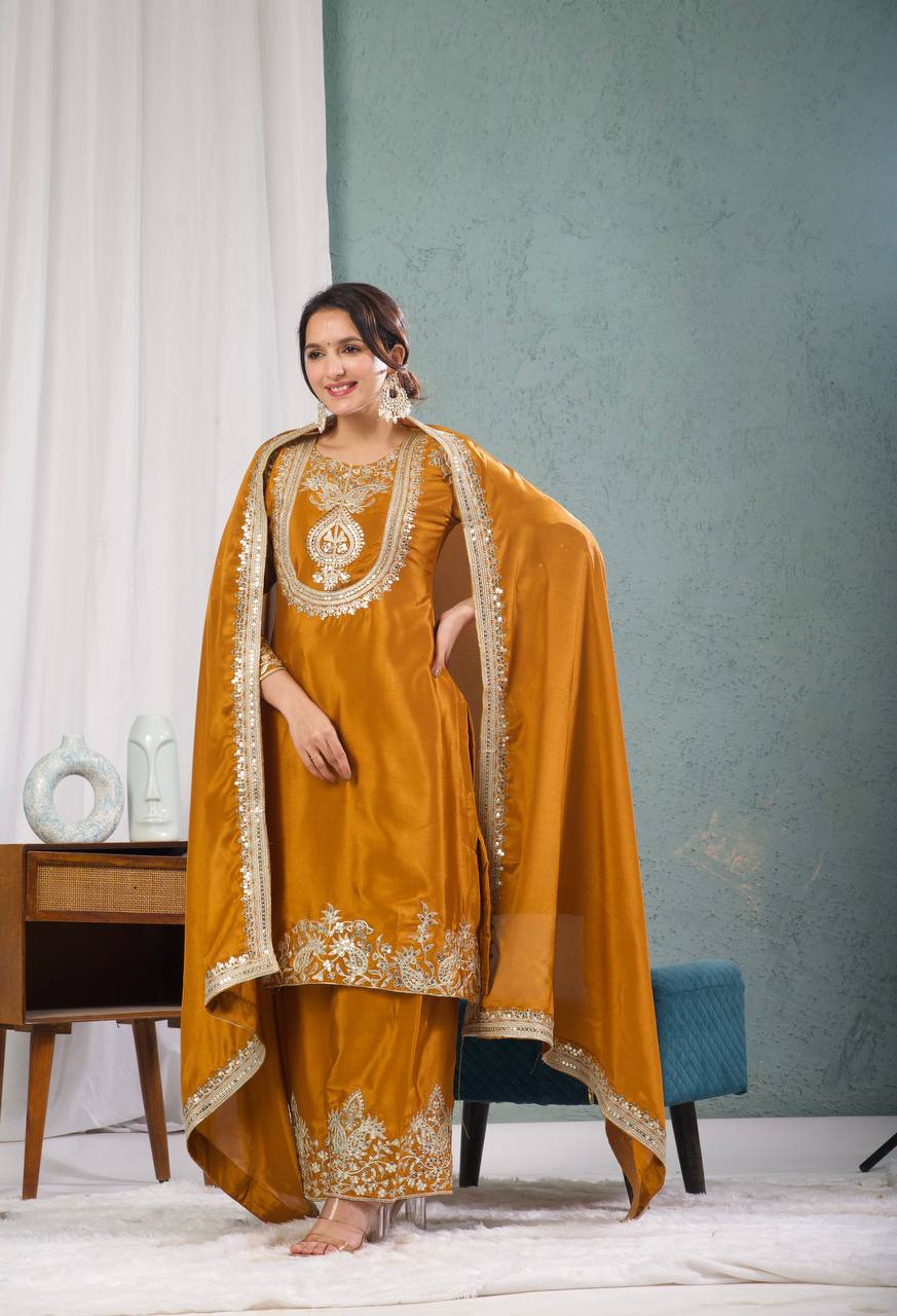 Graceful Designer Kurta Palazzo Dupatta Set