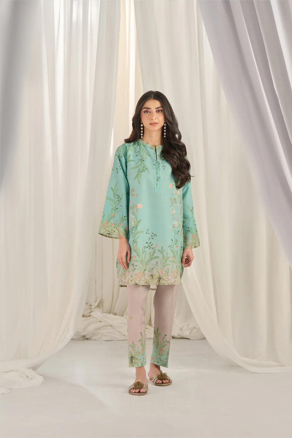 Teal Bloom Kurta Set with Dupatta for Women