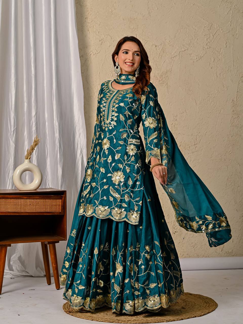 Floral Fantasy Embroidered Sharara Set
