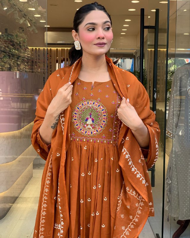 Traditional Cotton Flared Kurta Set
