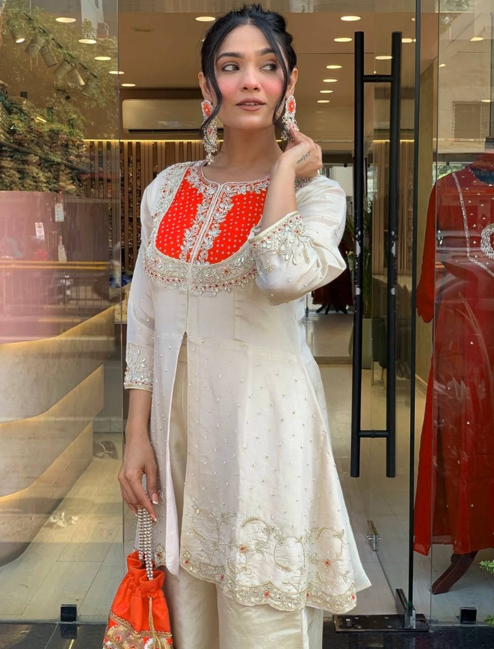 Roman Shimmer Silk With Embroidery Coding Sequence Work With Beads Co-ord Sets