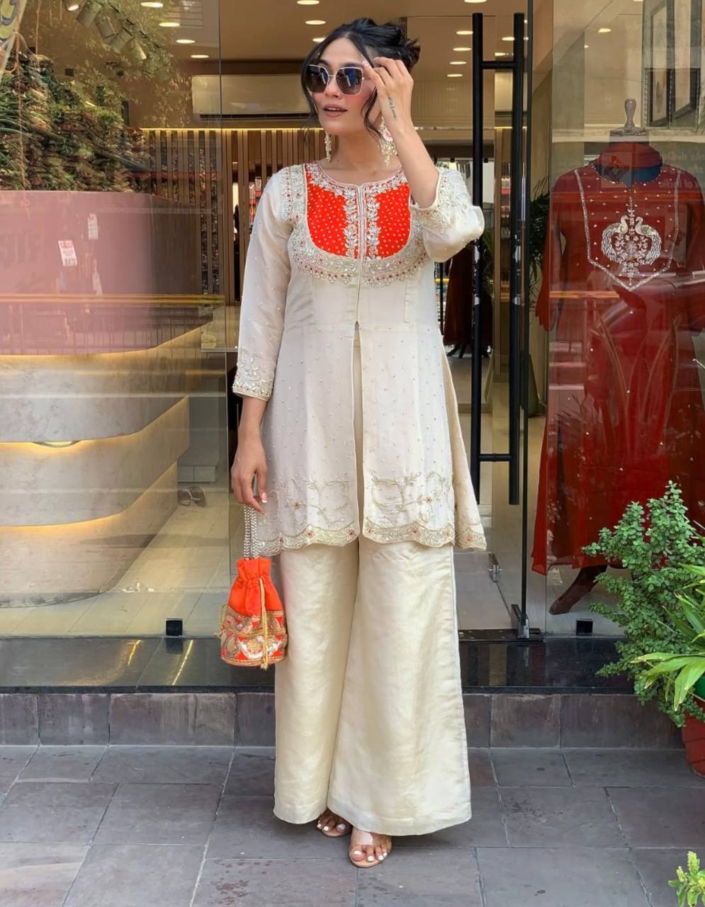 Roman Shimmer Silk With Embroidery Coding Sequence Work With Beads Co-ord Sets