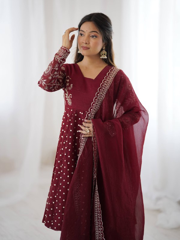 Designer Bandhani Dot Print Kurta with Wide-Leg Pants & Dupatta
