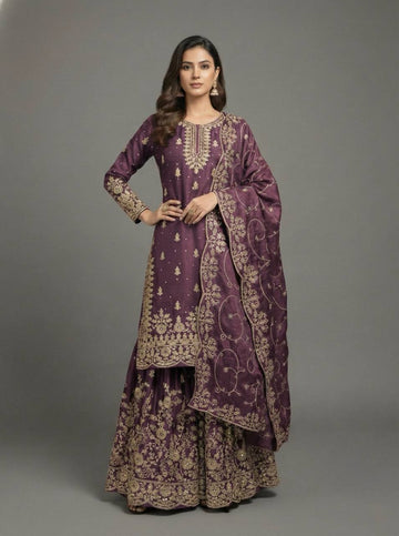 Luxury Heavy Embroidery Kurta Sharara Suit