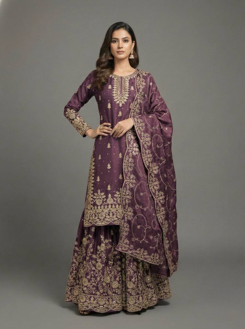 Luxury Heavy Embroidery Kurta Sharara Suit