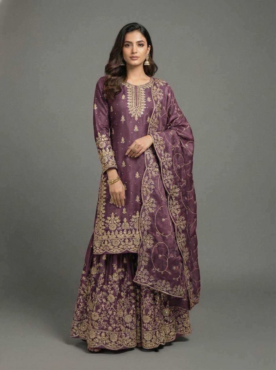 Luxury Heavy Embroidery Kurta Sharara Suit