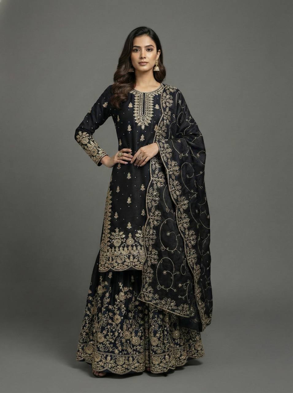 Luxury Heavy Embroidery Kurta Sharara Suit