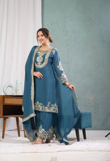 Graceful Designer Kurta Palazzo Dupatta Set
