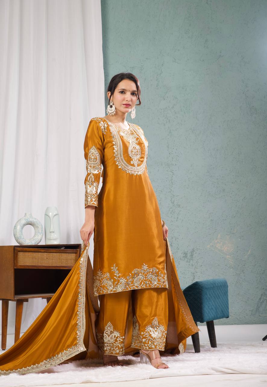 Graceful Designer Kurta Palazzo Dupatta Set