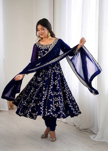 Ethnic Floral Print & Embroidery Anarkali Suit