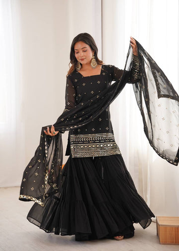 Classic Black Ethnic Kurta Sharara Ensemble