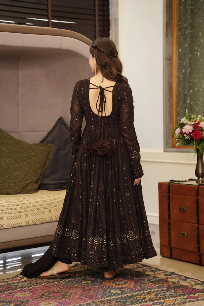 Designer Black Long Anarkali Dress with Intricate Work