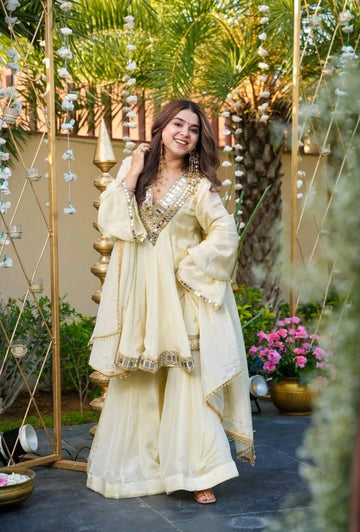 Classic Mirror Work Kurta Sharara Suit