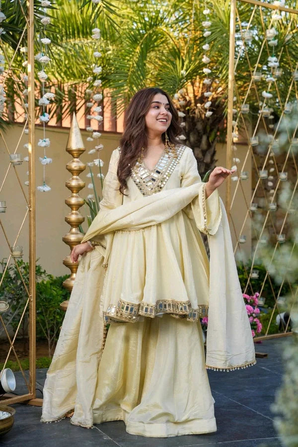 Classic Mirror Work Kurta Sharara Suit