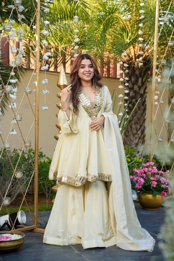 Classic Mirror Work Kurta Sharara Suit