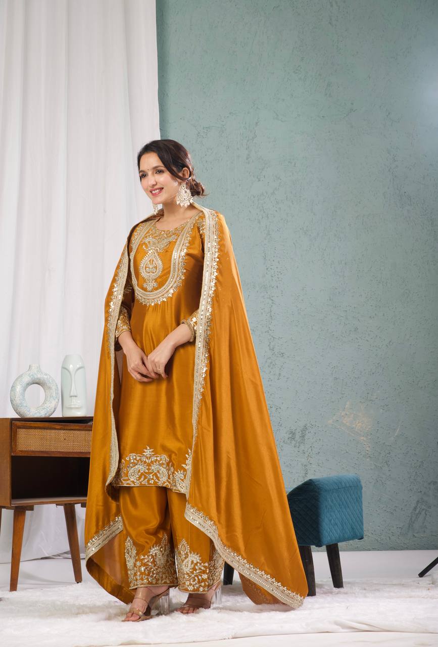 Graceful Designer Kurta Palazzo Dupatta Set
