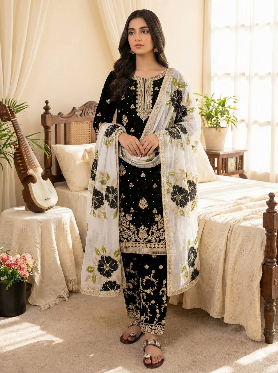 Embroidered Straight Kurta Set with Matching Dupatta
