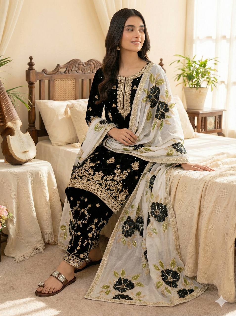 Embroidered Straight Kurta Set with Matching Dupatta