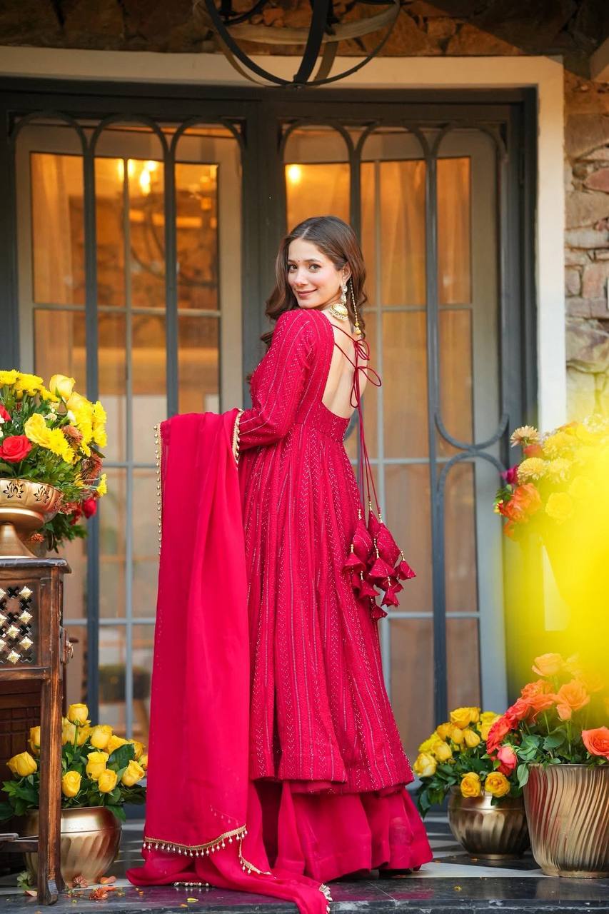 Royal Ruby Red Embroidered Anarkali Set