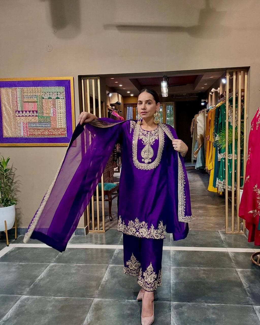 Graceful Designer Kurta Palazzo Dupatta Set