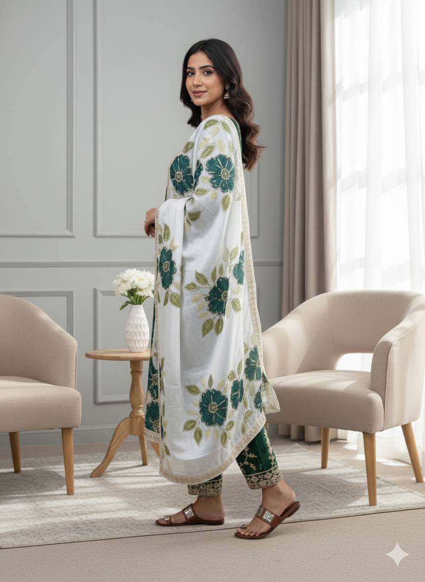 Embroidered Straight Kurta Set with Matching Dupatta