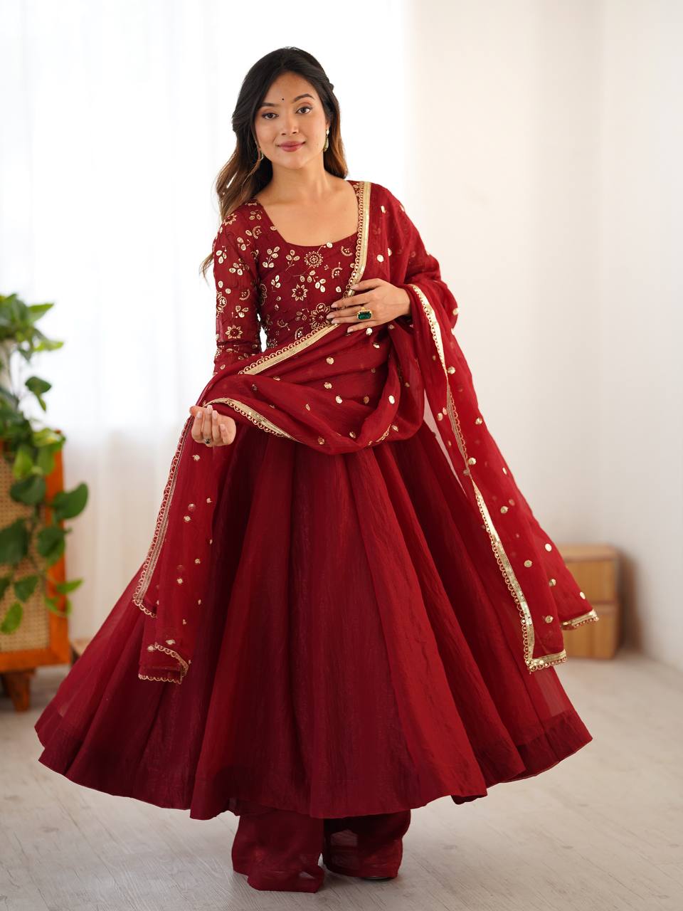 Graceful Silk Blend Anarkali with Heavy Embroidery
