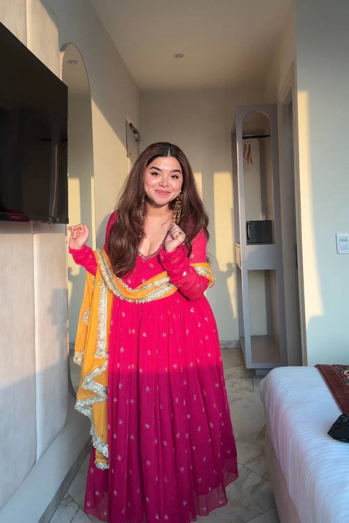 Traditional Rani Pink Flared Anarkali Suit Set