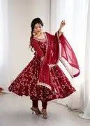 Ethnic Floral Print & Embroidery Anarkali Suit