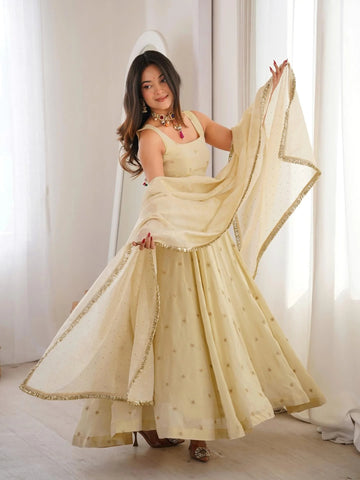 Soft Gold Elegance Anarkali suits