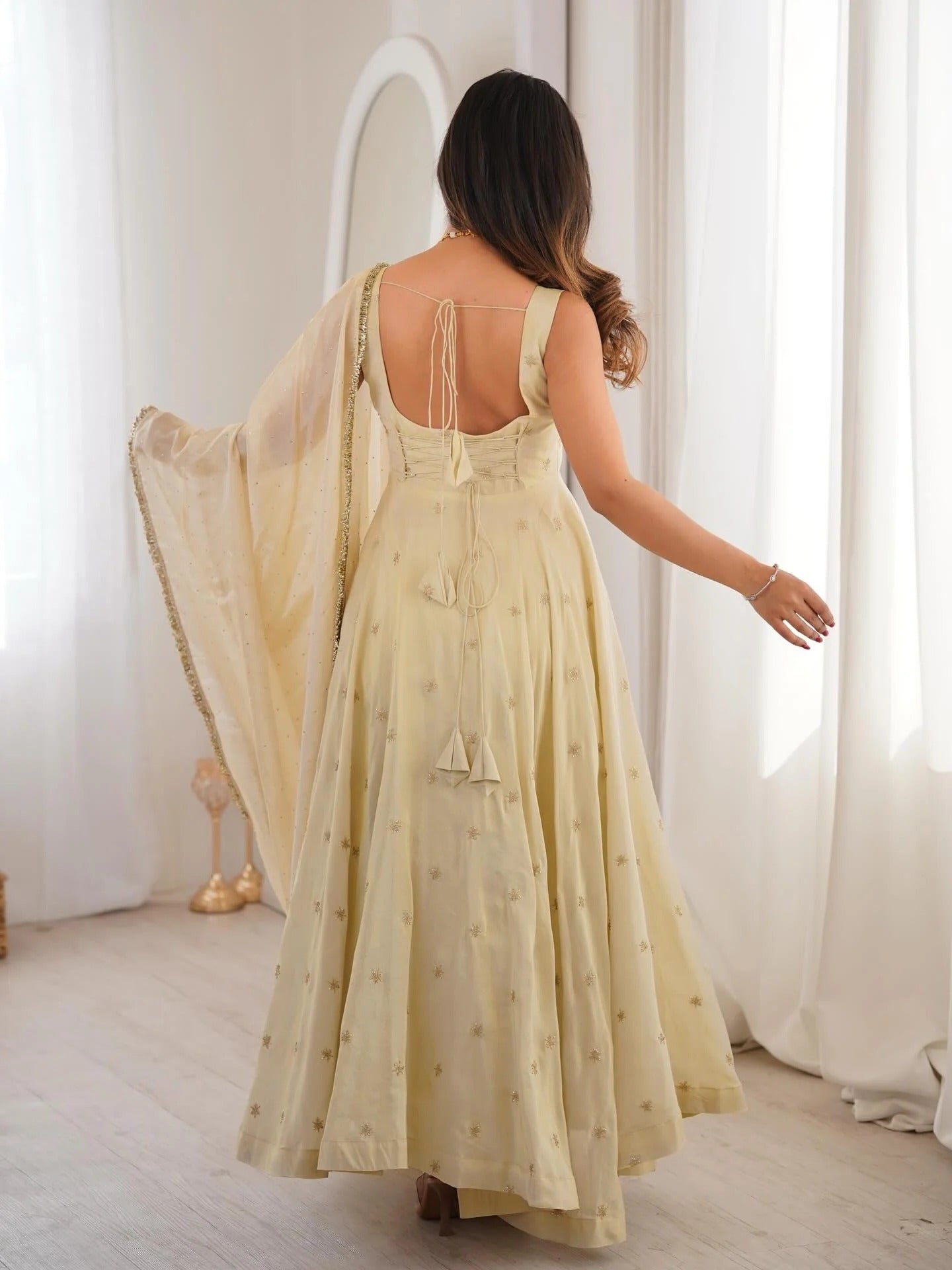 Soft Gold Elegance Anarkali suits