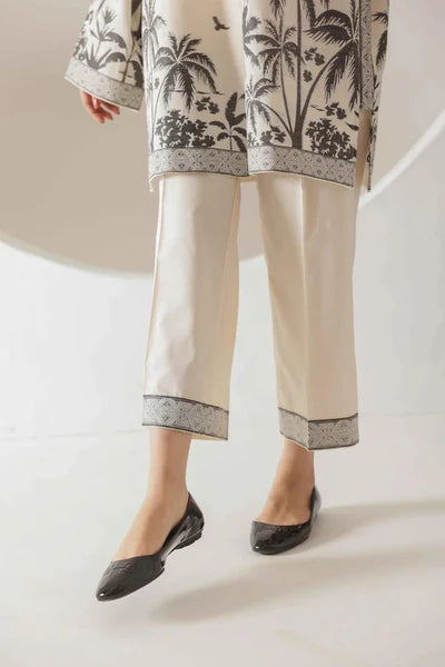 Beige & Black Palm Print Co-Ord Set for Women