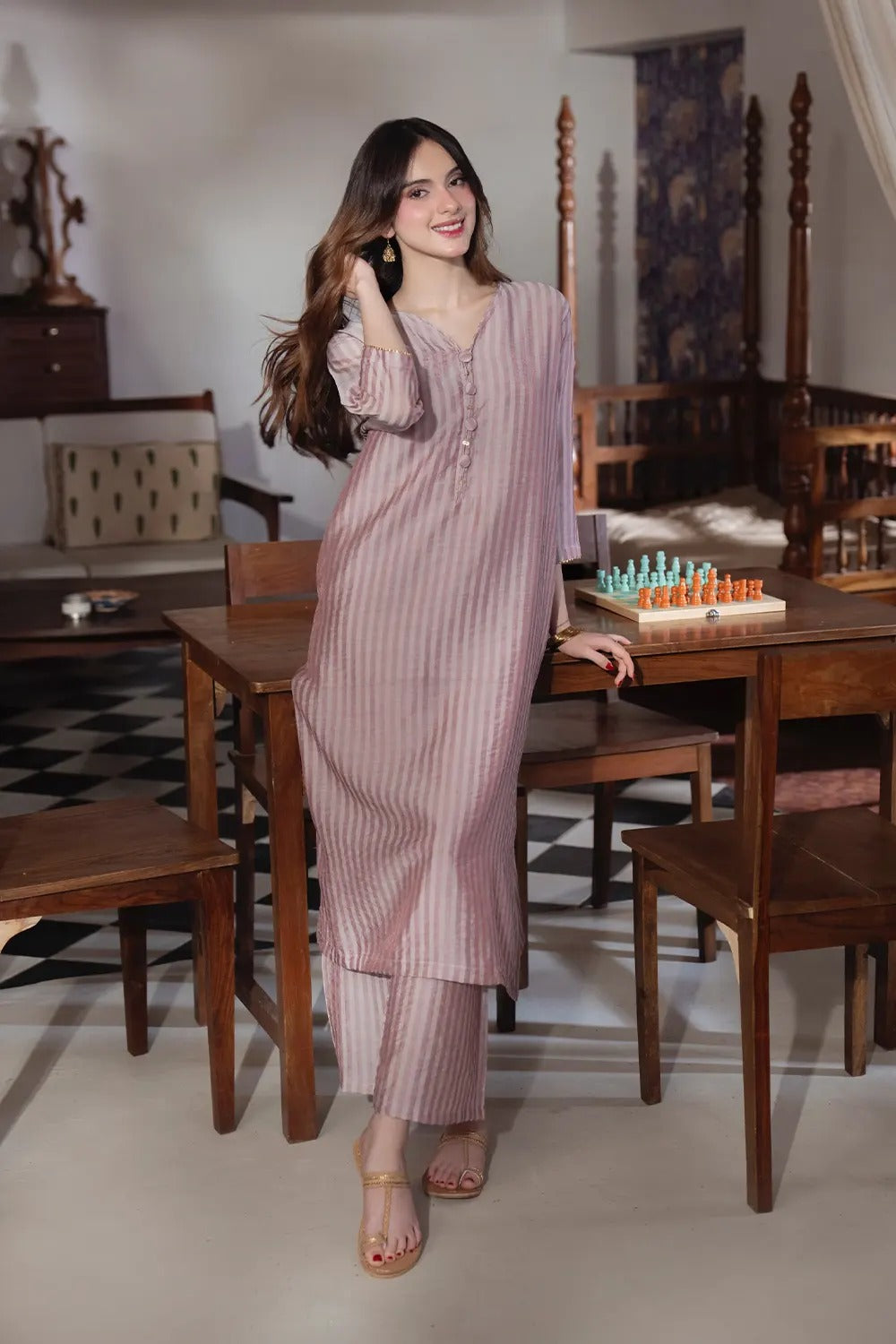 Premium Striped Kurta Pant Co-Ord Set for Women