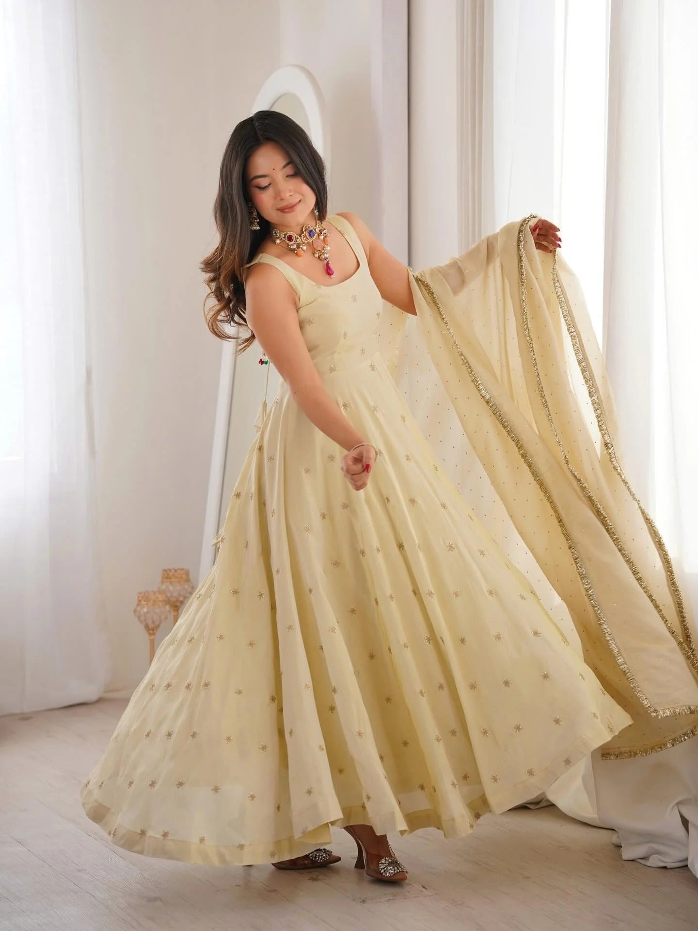 Soft Gold Elegance Anarkali suits