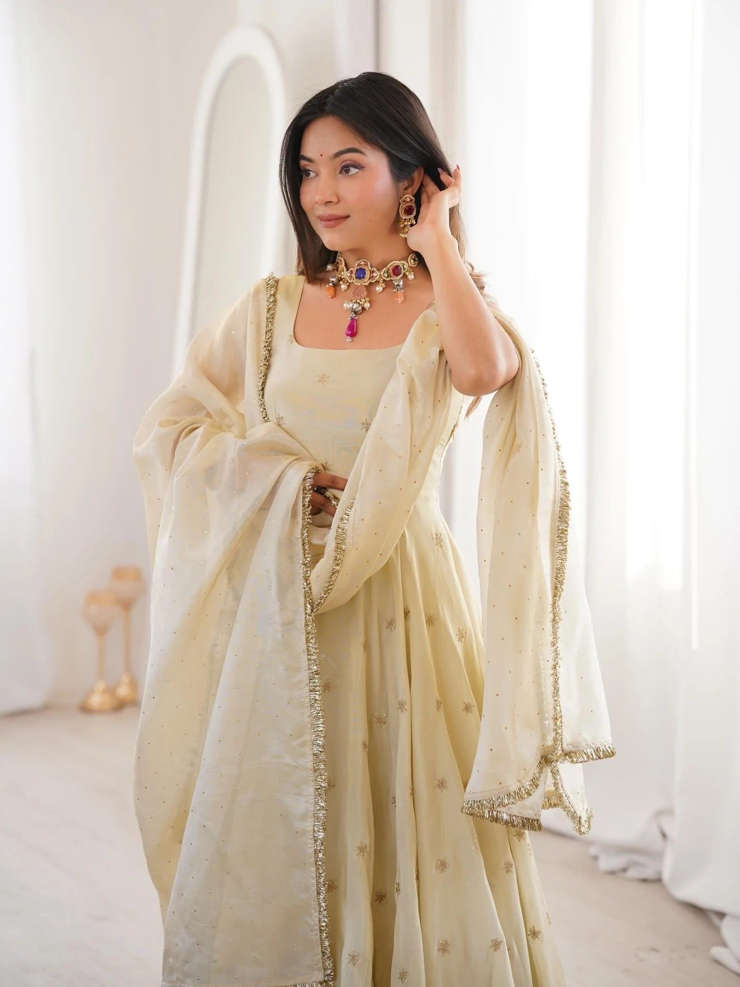 Soft Gold Elegance Anarkali suits