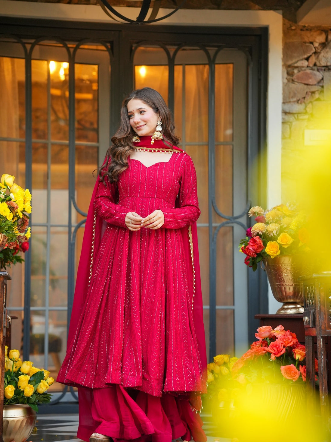 Royal Ruby Red Embroidered Anarkali Set
