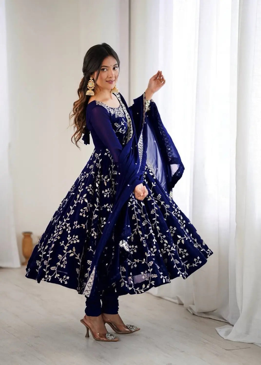 Ethnic Floral Print & Embroidery Anarkali Suit