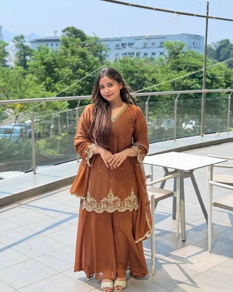 Presenting &nbsp;New Designer Party Wear Look Top-Plazzo and Dupatta With Heavy Embroidery Work