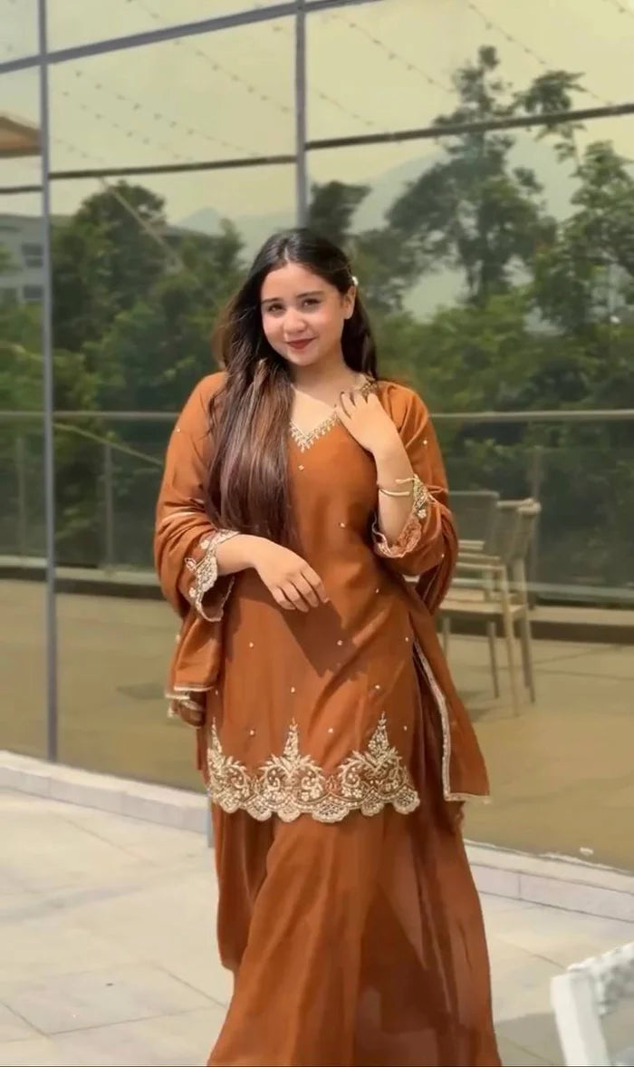 Presenting &nbsp;New Designer Party Wear Look Top-Plazzo and Dupatta With Heavy Embroidery Work