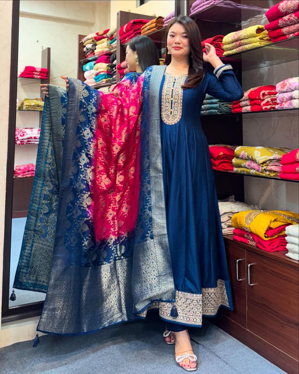 Anarkali Flared Kurti Pant Dupatta Set