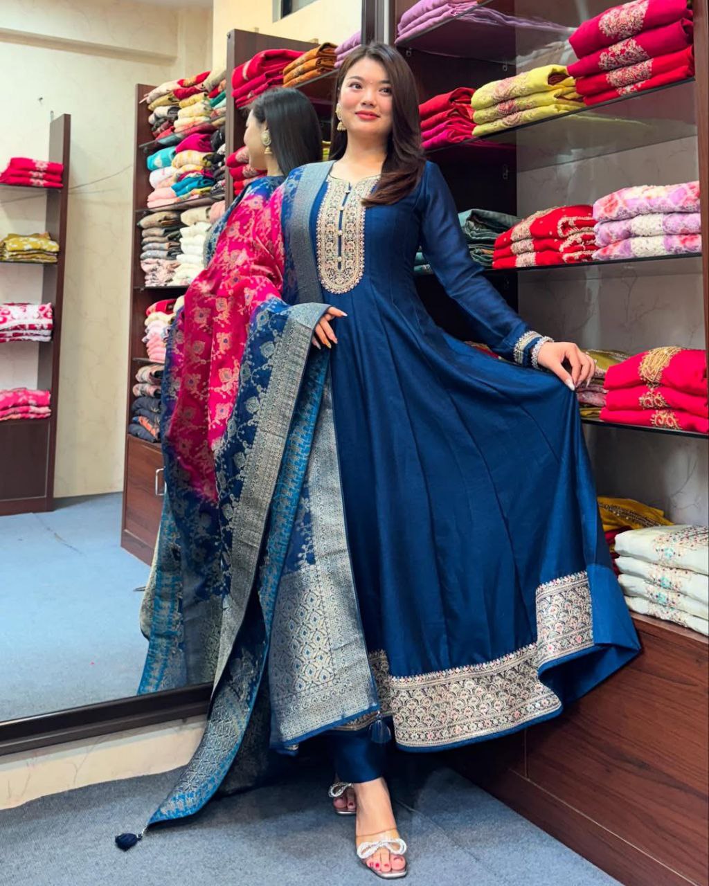 Anarkali Flared Kurti Pant Dupatta Set