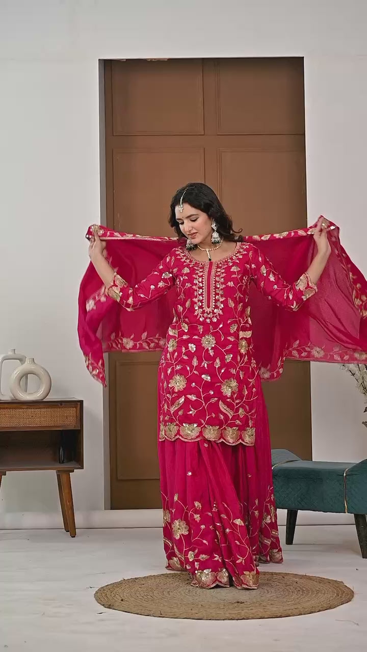 Floral Fantasy Embroidered Sharara Set