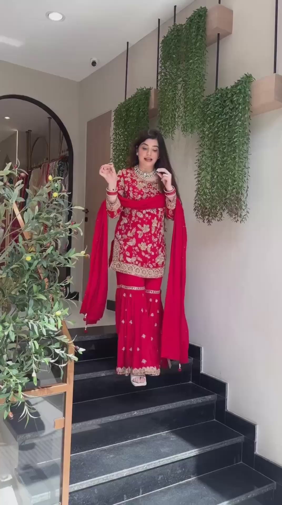 Premium Red Ethnic Embroidered Kurta Sharara
