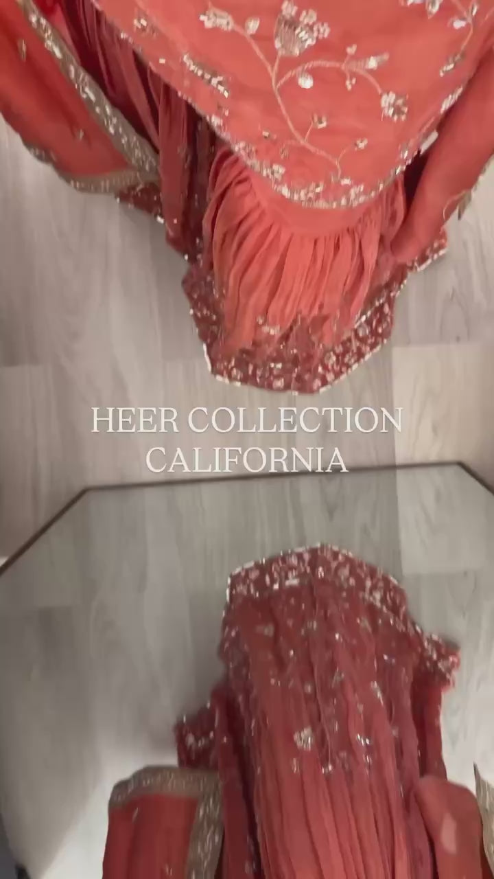 Rust Orange Embroidered Sharara Suit with Dupatta