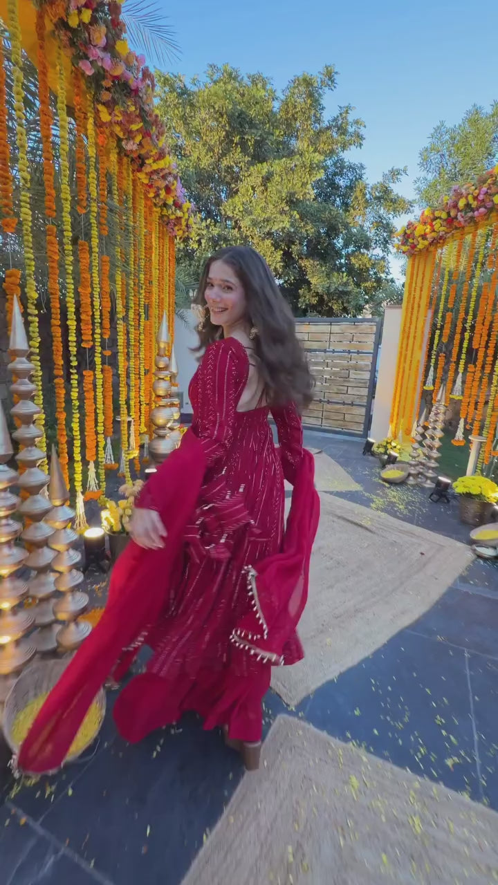 Royal Ruby Red Embroidered Anarkali Set